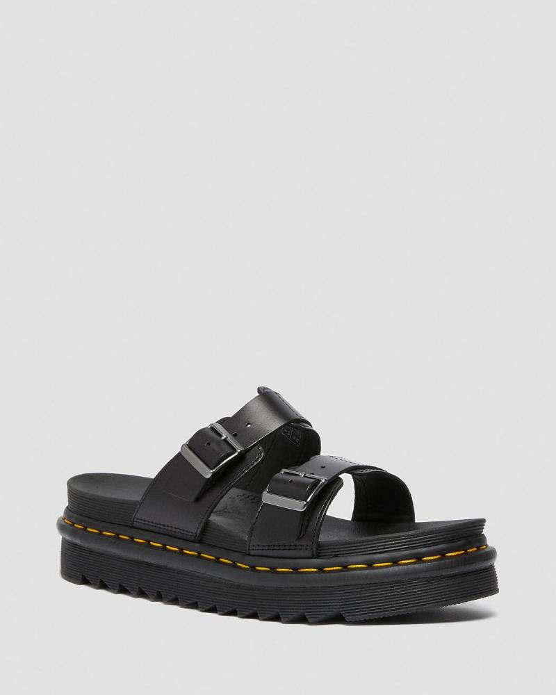 Men\'s Dr Martens Myles Brando Leather Buckle Sandals Black | AU 632TCE